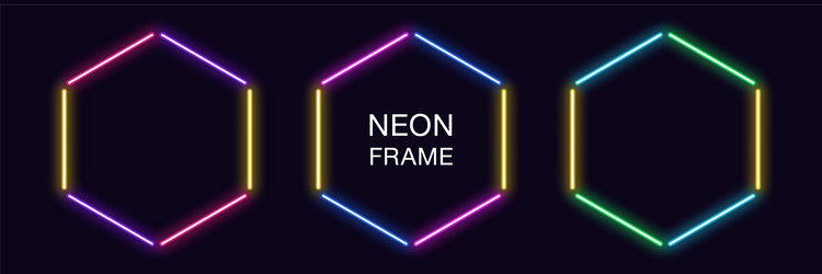 neon hexagon frame set hexagonal border vector