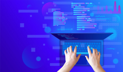 programmer working on a keyboard laptop vector image