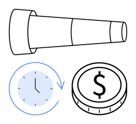 telescope clock with arrow and coin representing vector image