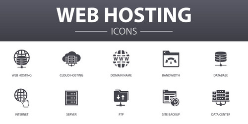 Web hosting simple concept icons set contains vector