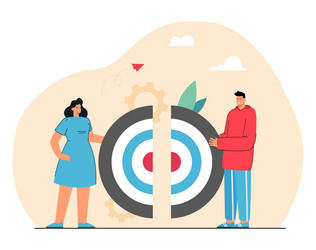 Cartoon people connecting two pieces of target vector