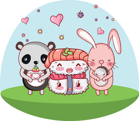 cute animals with sushi kawaii vector