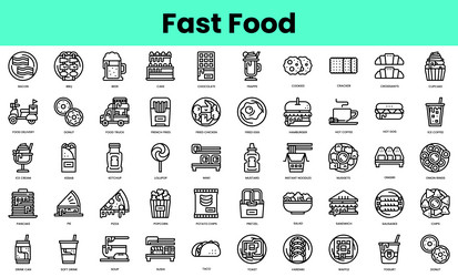 set of fast food icons linear style icon bundle vector image