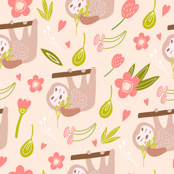 a seamless pattern with cute sloth on tree vector image