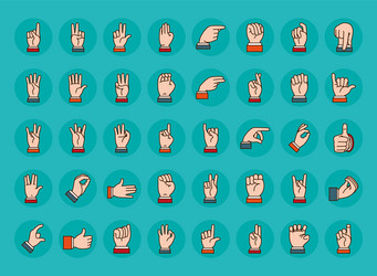 Hands sign language icon set line and fill style vector