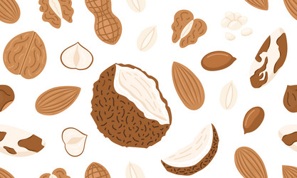 assorted nuts and seeds seamless pattern walnut vector image