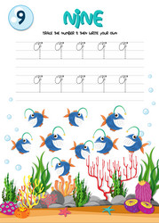 Learn to Write Number Nine Worksheet vector image