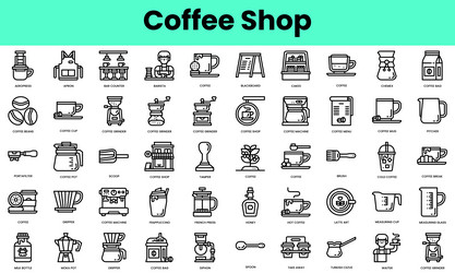 set of coffee shop icons linear style icon bundle vector image