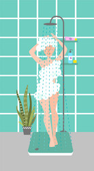 Girl taking a shower morning routine colorful vector