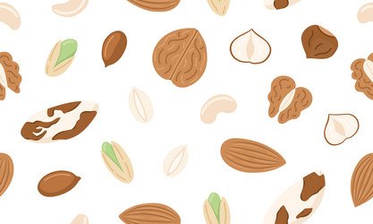 assorted nuts and seeds seamless pattern walnut vector image