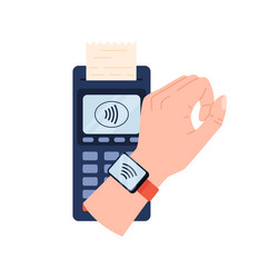 hand paying with smart watch connecting pos vector