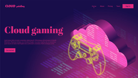 Isometric neon game controller and 3d cloud vector