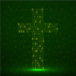 abstract sign coss binary code with neon light vector