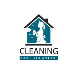 House maid lady emblem Royalty Free Vector Image