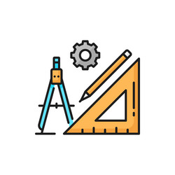 triangle ruler and compass pencil architect tools vector image