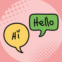 two speech bubbles drawn with hi and hello message vector image