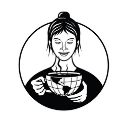 Caucasian female holding and drinking a cup vector