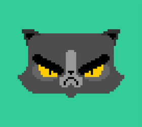 Grumpy cat face pixel art 8 bit angry pet vector