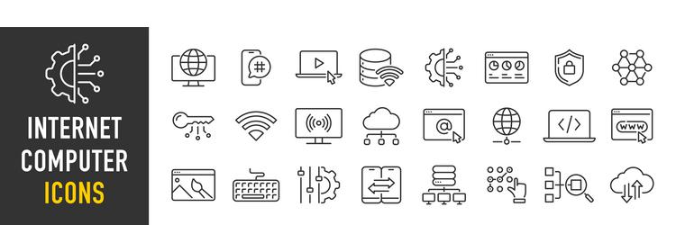 internet computer web icons in line style cloud vector