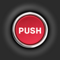 Red button with chrome frame round glass shiny 3d Vector Image