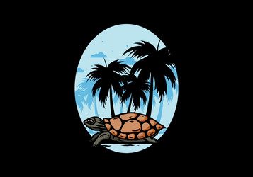 sea turtle under the coconut tree vector