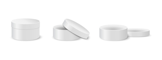 set of closed and open round boxes cardboard tin vector image