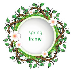 spring frame with grass and leaves vector