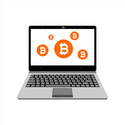 Realistic laptop display bitcoin assets vector