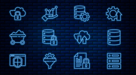 set line server data web hosting and gear vector image