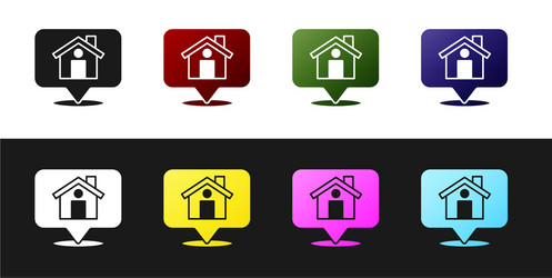 set map pointer with house icon isolated on black vector image