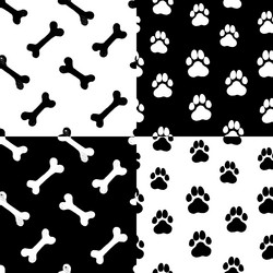set of 4 seamless patterns with paws and bones vector image