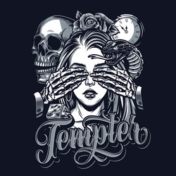 Temptation Skeleton Rose Tattoo Vector Image