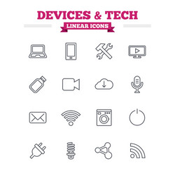 devices and technologies linear icons set thin vector image