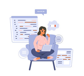 geek character coding on laptop in chair student vector image