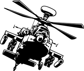 Military Helicopter Silhouette - Black & White Vector Image