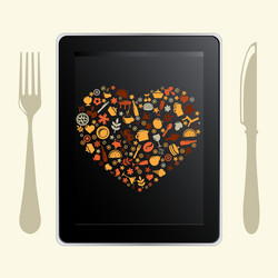 Tablet computer and food icons vector