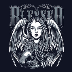 Chicano Angel Skull Rose Vector Image