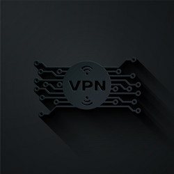 paper cut vpn in circle with microchip circuit vector image