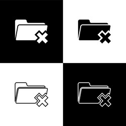 Set delete folder icons on black and white vector