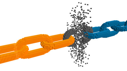 Broken voxel chain blockchain concept 3d vector