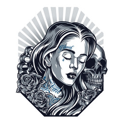 Sad Girl Skull with Roses Vector Image