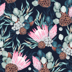 seamless pattern with protea and greenery Vector Image