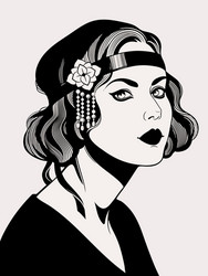 1920s Women's Hairstyle - Retro Glamour Vector Image