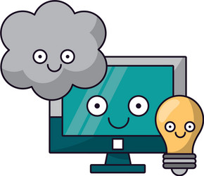 computer and light bulb with cloud computing vector image
