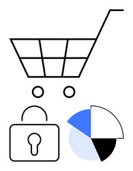 digital shopping cart with security lock and data vector image