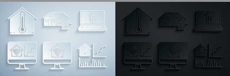 set computer monitor with smart home wi-fi vector image
