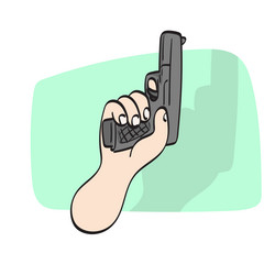 Closeup hand holding pistol drawn Royalty Free Vector Image