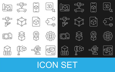 Set line 3d printer setting isometric cube vector