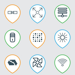 set of 9 machine learning icons includes related vector image