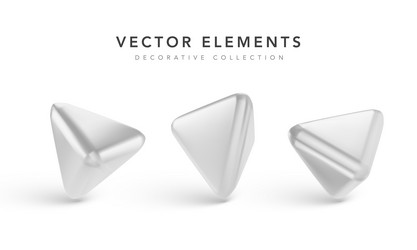 silver geometric 3d objects with shadow isolated vector image